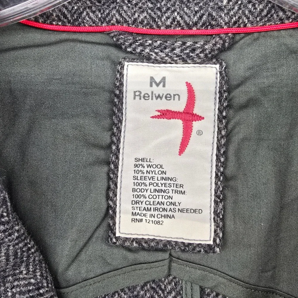 Relwen Size Medium Sweatshirt Trap Blazer Gray Herringbone Wool Jacket NEW - Picture 4 of 8